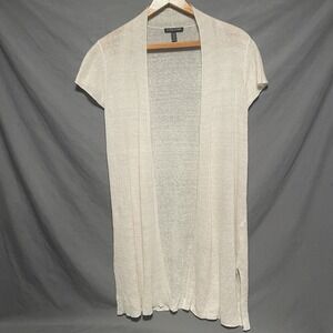 EILEEN FISHER White Hemp Textured Thin Knit Open Cardigan Short Sleeve Petite M